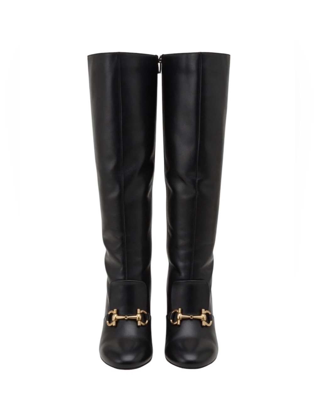 NEW Kensie Black Knee High Gold Horsebit Buckle Block Heel Riding Boots 8.5M
